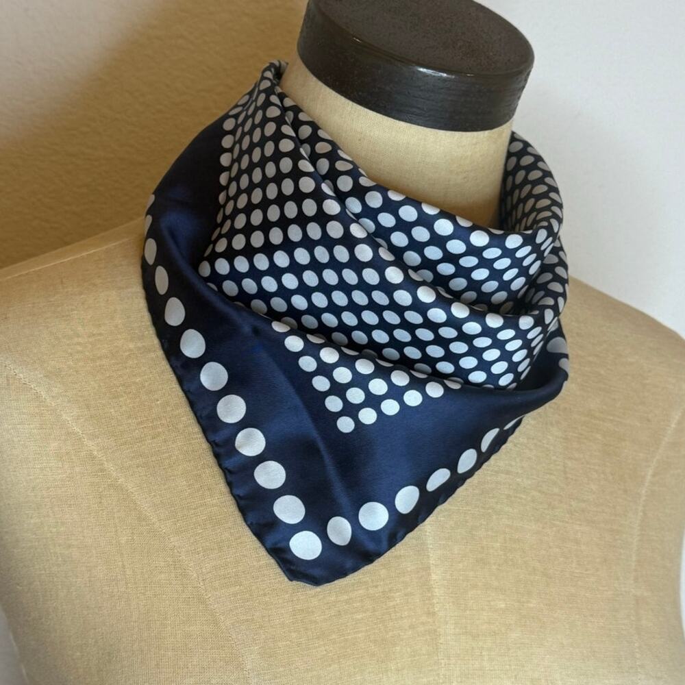 Vintage Imperial Blue White polka dot Sill square scarf neck tie bandana Italy